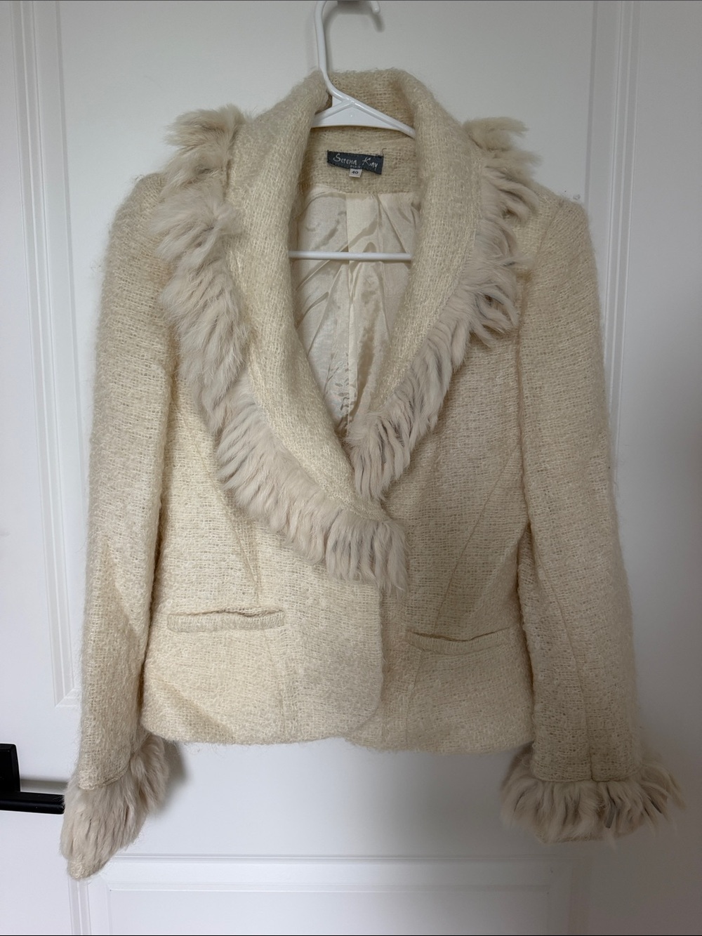 Vintage Rabbit Fur Trim Tweed Blazer